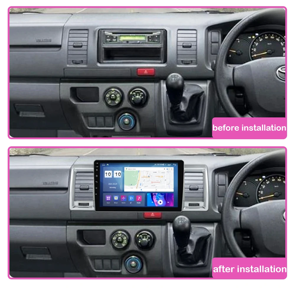 Android 14 Carplay Auto For Toyota Hiace 2004-2019 Car Radio Multimedia Video Player Head Unit GPS Navigation Stereo 2din 2 DIN