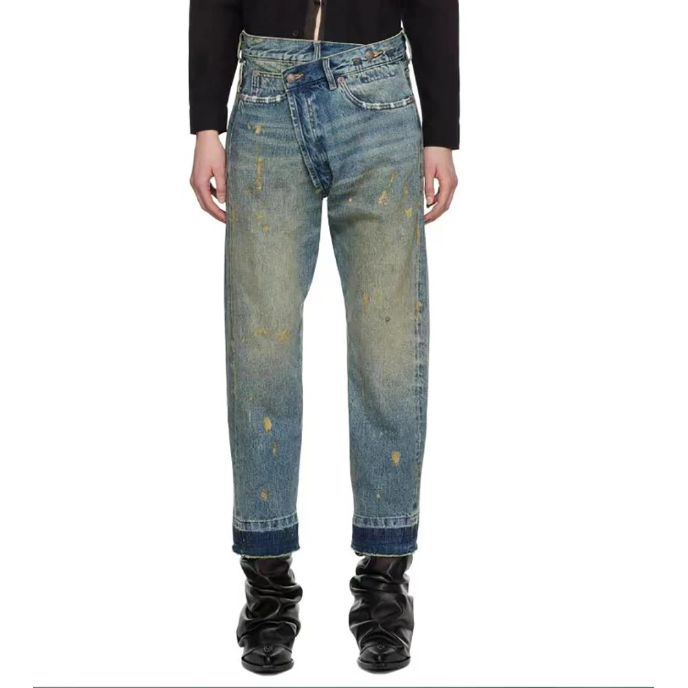 

2024 Spring / Summer New Women's Jeans Y2k Colorful Raw Edge Slant Waist Painting Graffiti Fashion Hundred Cotton Straight Pants