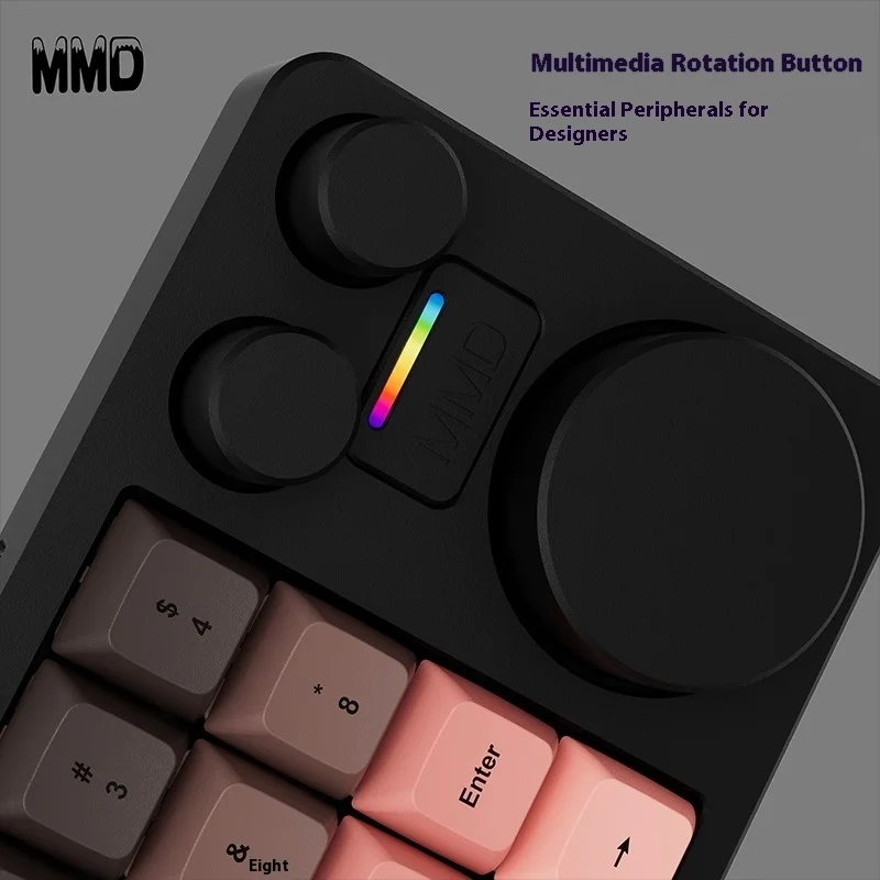 MMD KM16 Pro لوحة مفاتيح ميكانيكية صغيرة من سبائك الألومنيوم ثلاثي الوضع مصمم ثلاثة مقبض مخصص لـ PS PR C4D ترتيب التحرير هدية
