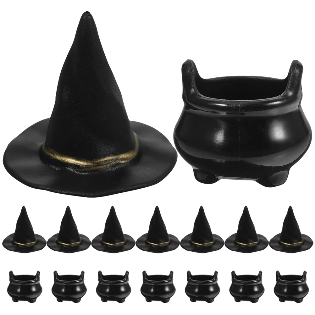 

20pcs Halloween Witch Hat Miniature Cauldron Pots Black Crafts Decor Tiny Smooth Practical Party Accessories Mini House