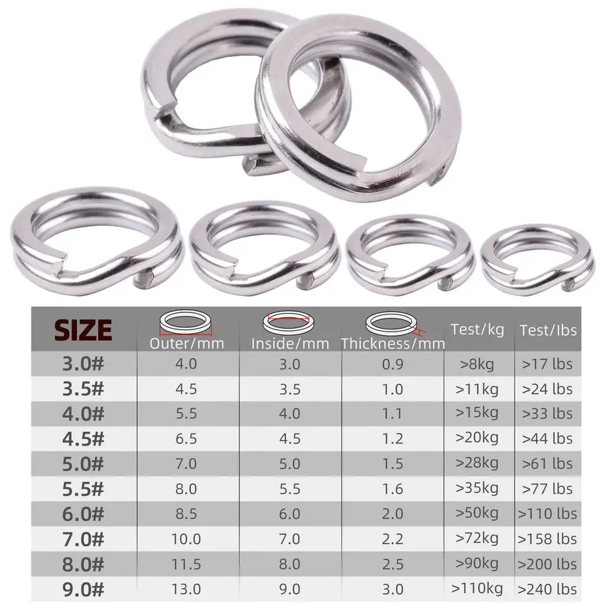 50pcs/box Stainless Steel Split Ring Fishing Double Oval Split Ring Solid Ring Accessories For Fishing Hook Snap Lure Swivel