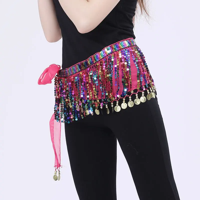 Adult Bling Bellydance Hip Scarf Women Tassel Belly Dance Lesson Wear Stage Party Mini Skirt Wrap Towel Rave Waist Belt Costume