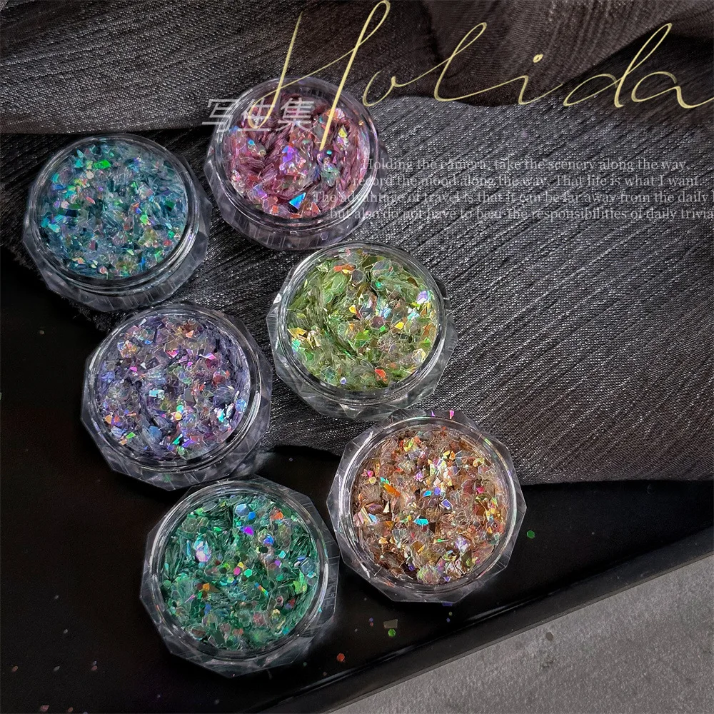 Iridescent Nail Art Sequins Silver Nail Glitter DIY Chrome Powder Sparkly Hexagon Chunky Flakes Manicures Decorations