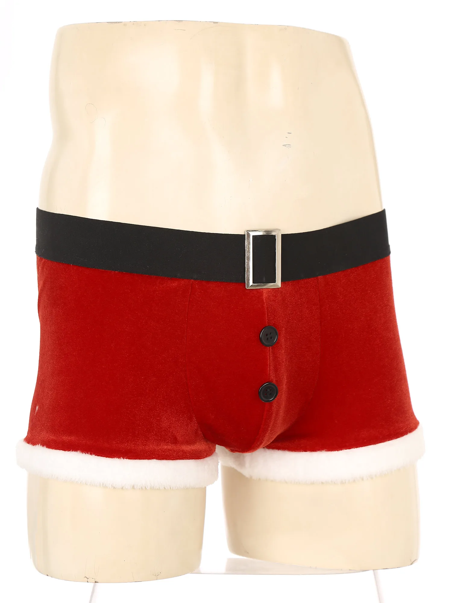 Heren Kerst Zachte Fluwelen Boxershort Lingerie Pluche Witte Bies Santa Ondergoed Bult Buidel Vakantie Slips Voor Kerstfeest