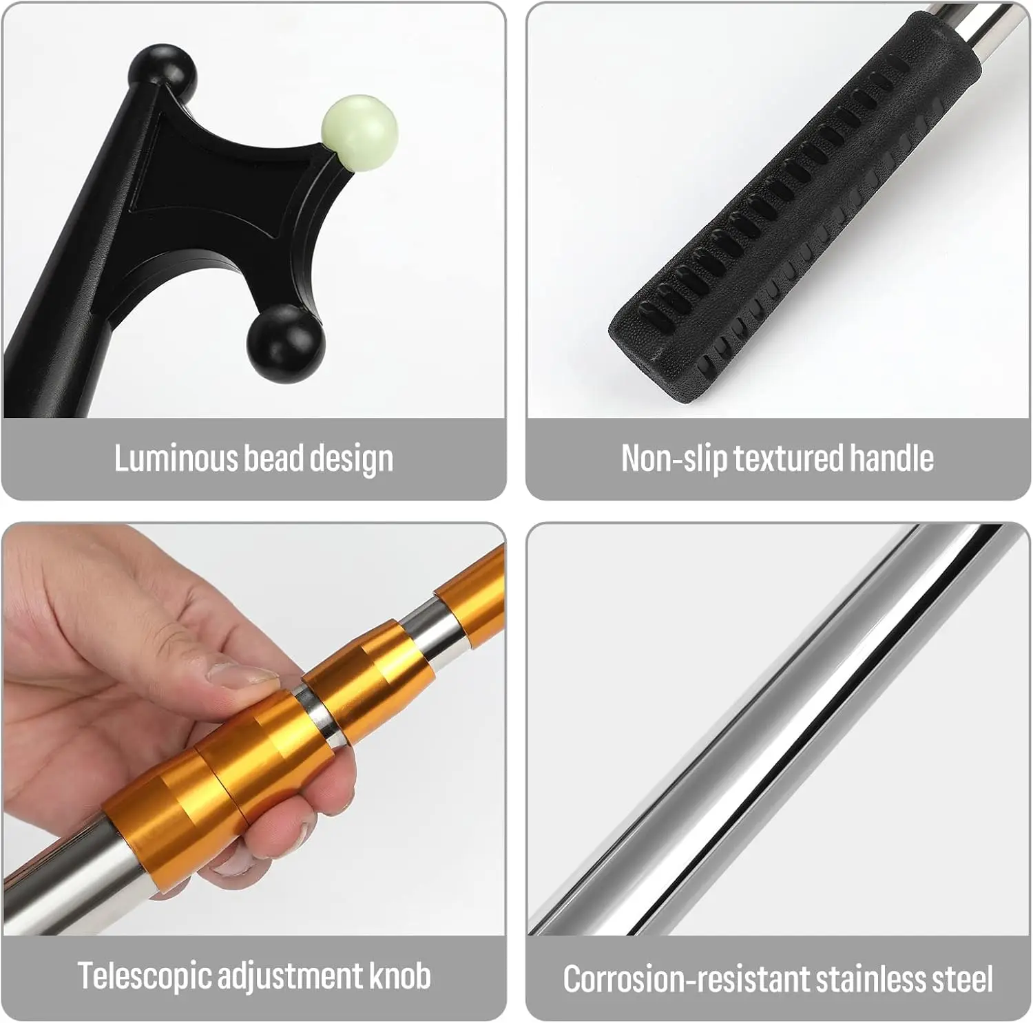 خطاف قارب تلسكوبي من KOMCLUB لرسو السفن، خطاف تمديد، عصا دفع للقارب، مقبض مطاطي غير قابل للانزلاق، متين ومقاوم للصدأ #6