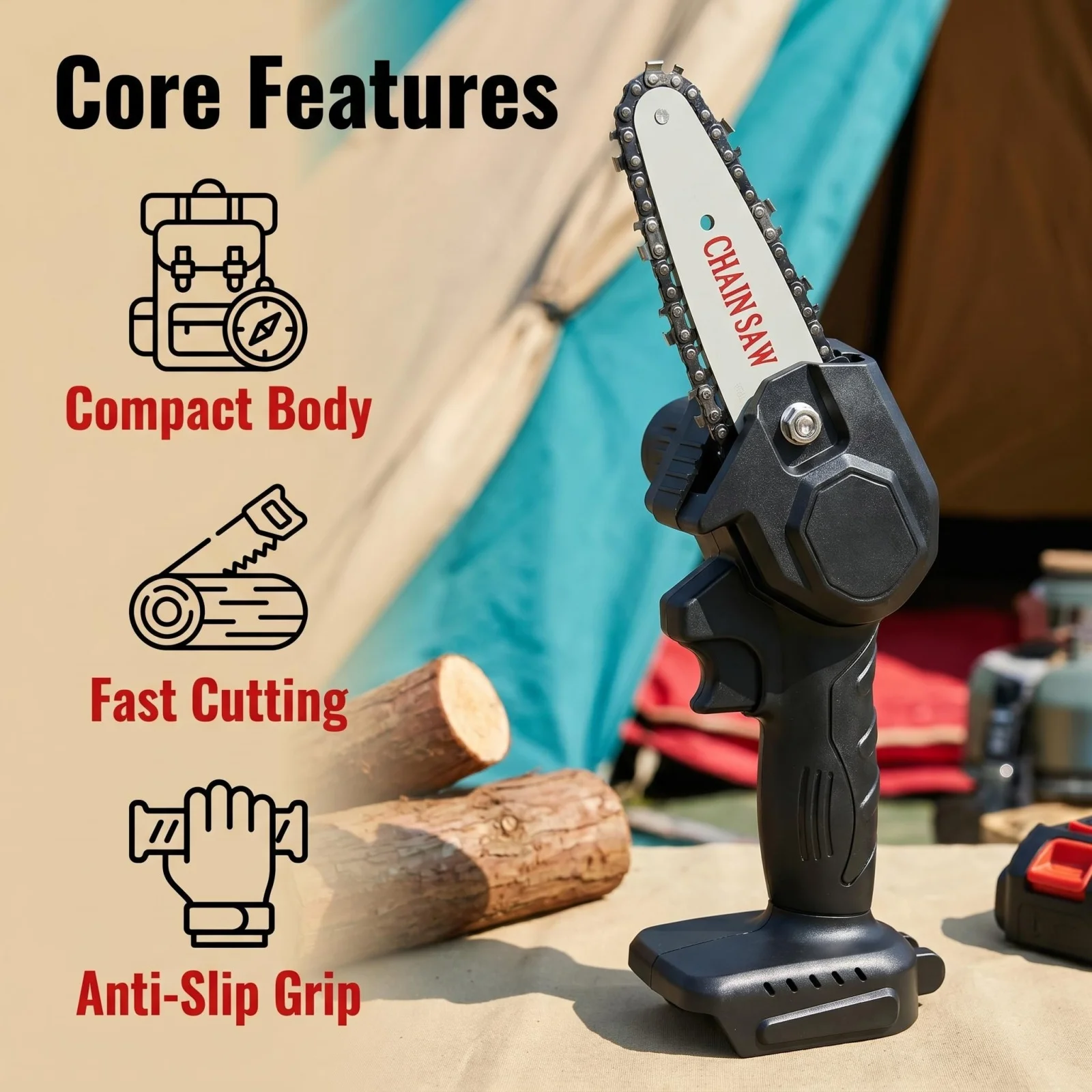 Black Chain Saw Electric Saw Handheld Portable Wood Logging Chainsaw Garden Pruning Wood Power Tool for 18V Makita Battery