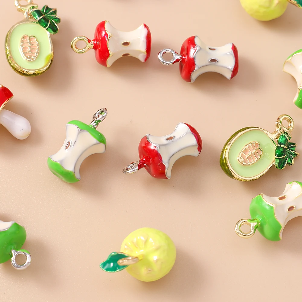 Leslie 5 Stück Emaille-Fruchtanhänger, Simulierte Pilz-, Cantaloupe- und Apfel-Charms für Schmuckherstellung, Ohrringe, Halsketten-Zubehör – Detail 2