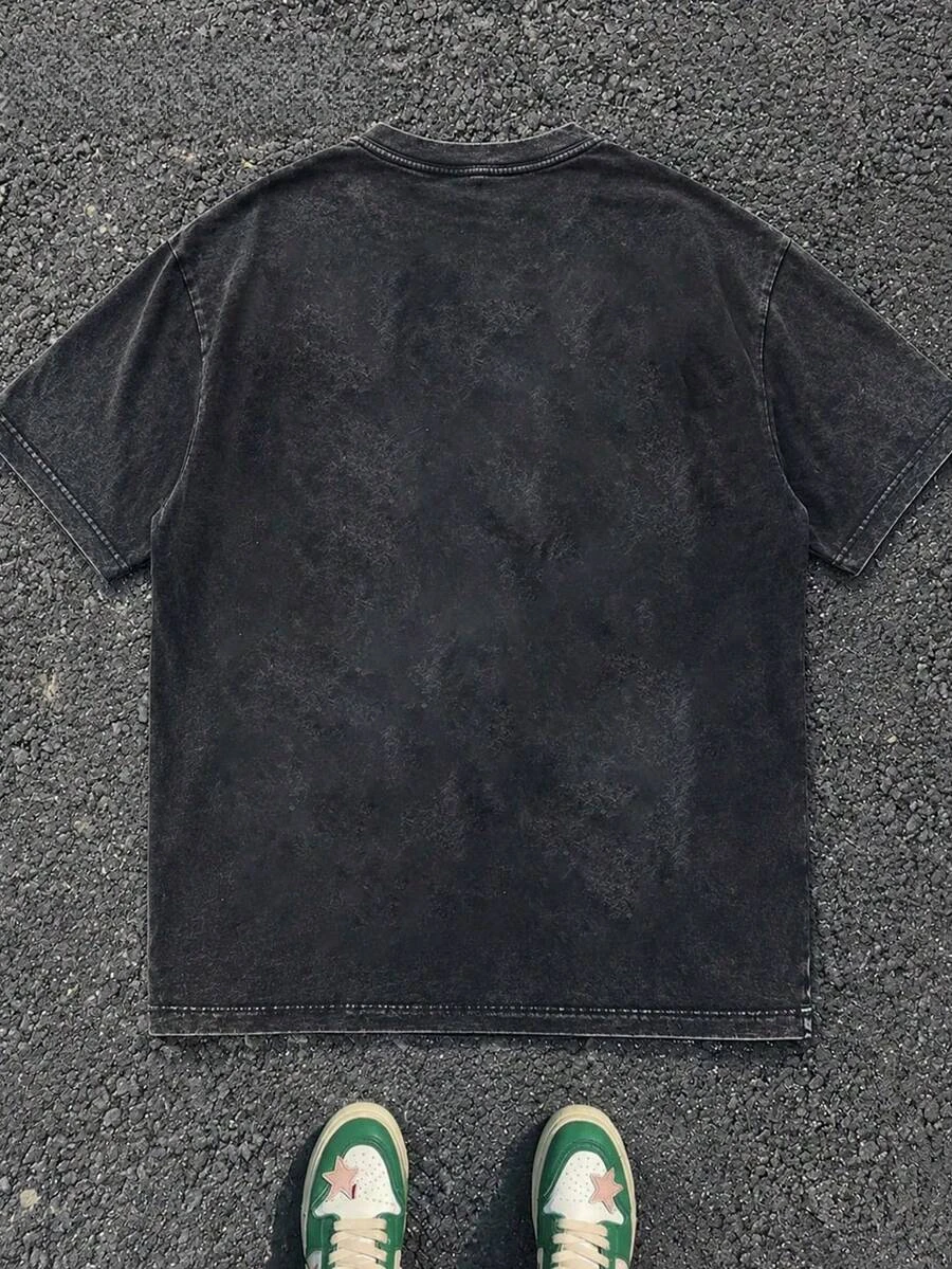 Plus Size Vintage Wash 100% Cotton Crew Neck T-Shirt, Triple Skull Winged Cross Graphic, Gothic Dark Streetwear Casual Daily Wear Unisex