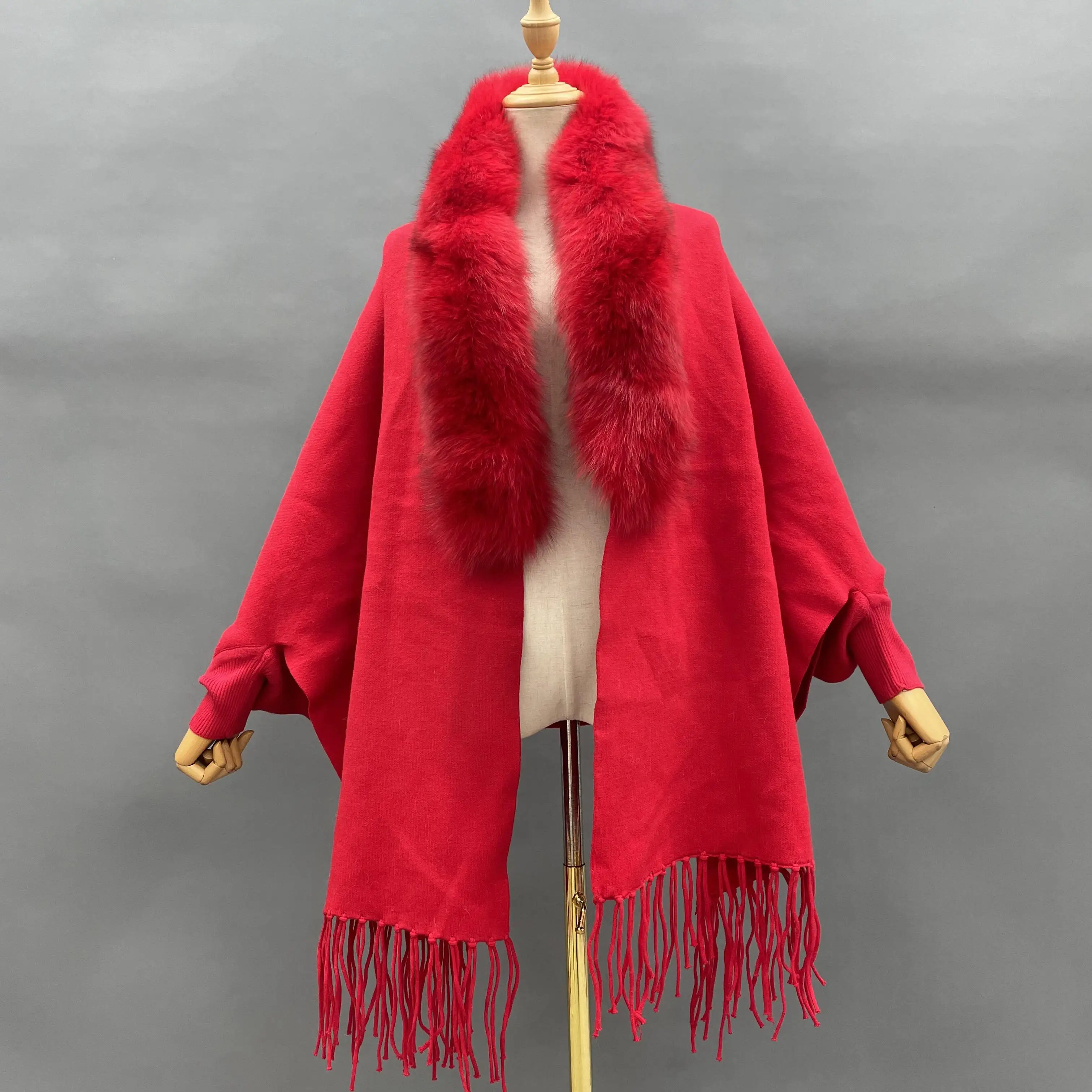 

Janefur Spring Cashmere Wool Scarf Woman Autumn Winter Wool Shawl With Real Fox Fur