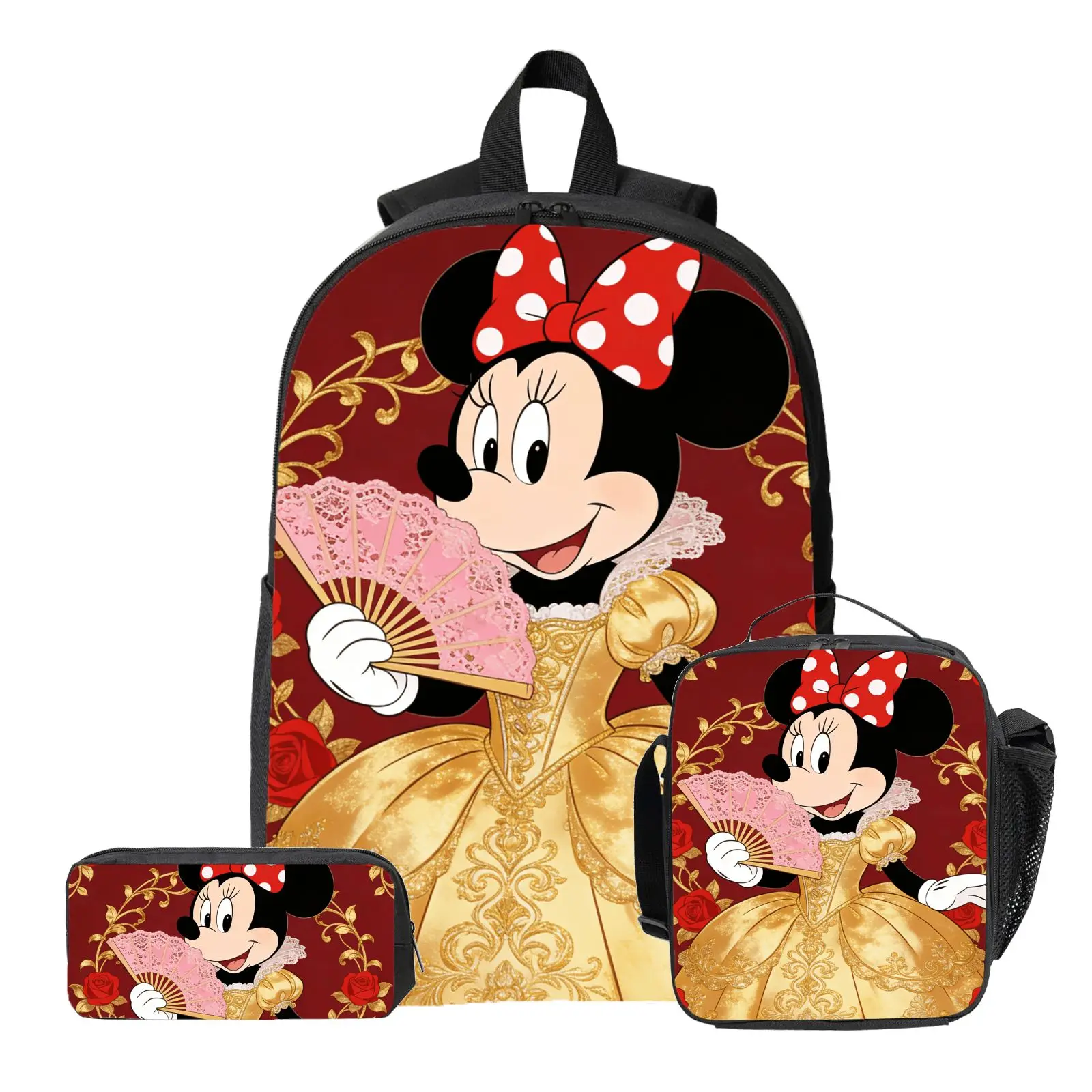 

Набор из 3 предметов: рюкзак, пенал и сумка для обеда в стиле ретро с Минни Маус, высококачественная милая повседневная сумка через плечо для ежедневного использования