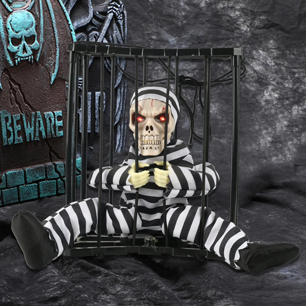 Halloween Decoration Scary Talking Skeleton Prisoner Animatronic Prank With Light Sound Home Motion Light Sensor Props Decor