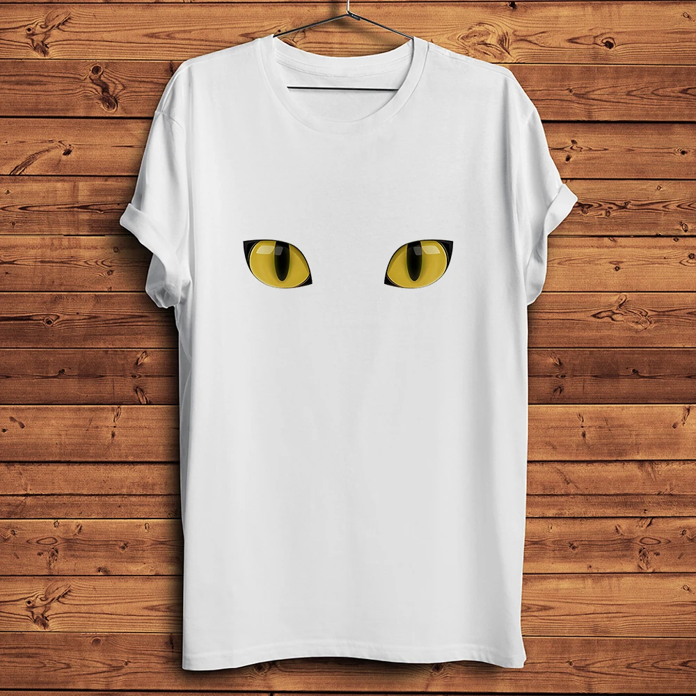 3D Cat Eyes Vision,Funny Meow TShirt,Homme Short Sleeve Casual Tee,Unisex Streetwear T-Shirt,breathable Print