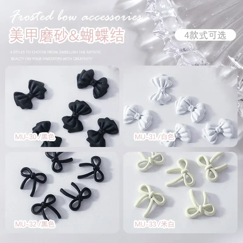 White Black Ribbon Parts Bowknot Resin Nail Charms Jewelry Nails Rhinestone 3D Decorations Manicure Design Japanese Accessories