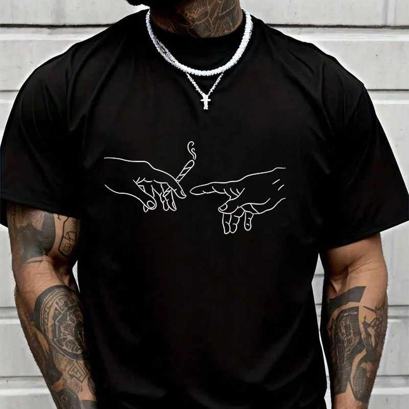 Smoker Hand Funny Print Creative Print T Shirt Summer Short-sleeved Casual Tee Men Women Streetwear Loose T-shirt