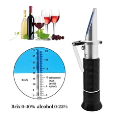 Hand held Tools 0-40% Brix 0-25% Alcohol Specific Gravity Refractometer Tester for Wort Beer Wine Grape Sugar  ATC Set Sacc