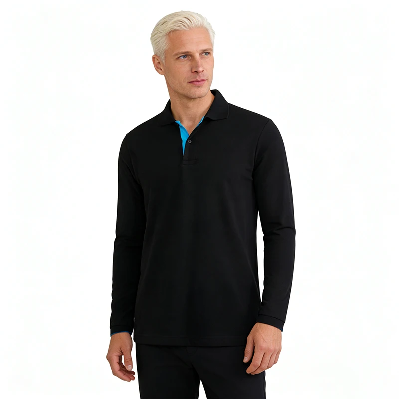 95% Baumwolle Langarm-T-Shirts Herren Casual Markenkleidung Hombre Tee Tops Mode T-Shirt Schwarz Weiß Polo T-Shirts für Männer – Detail 3