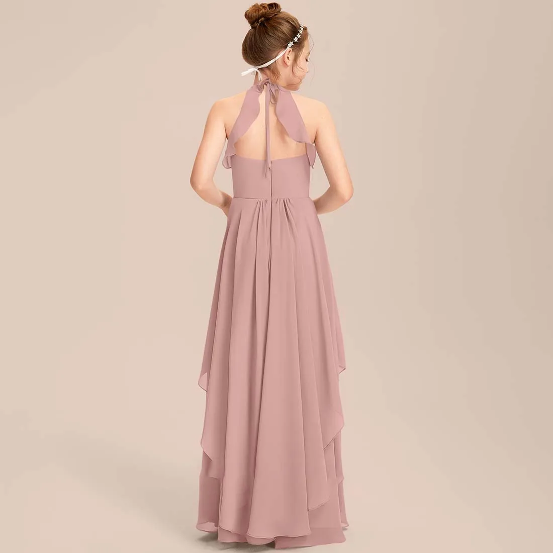 YZYmanualroom Chiffon Junior Bridesmaid Dress A-line Halter Floor-Length 2-15T