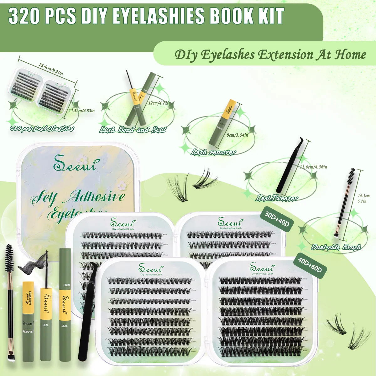 Kit per ciglia finte Lunghezza mista Estensione ciglia con legame e sigillo Pennello per rimozione pinzette Facile applicazione Regalo per trucco a molla
