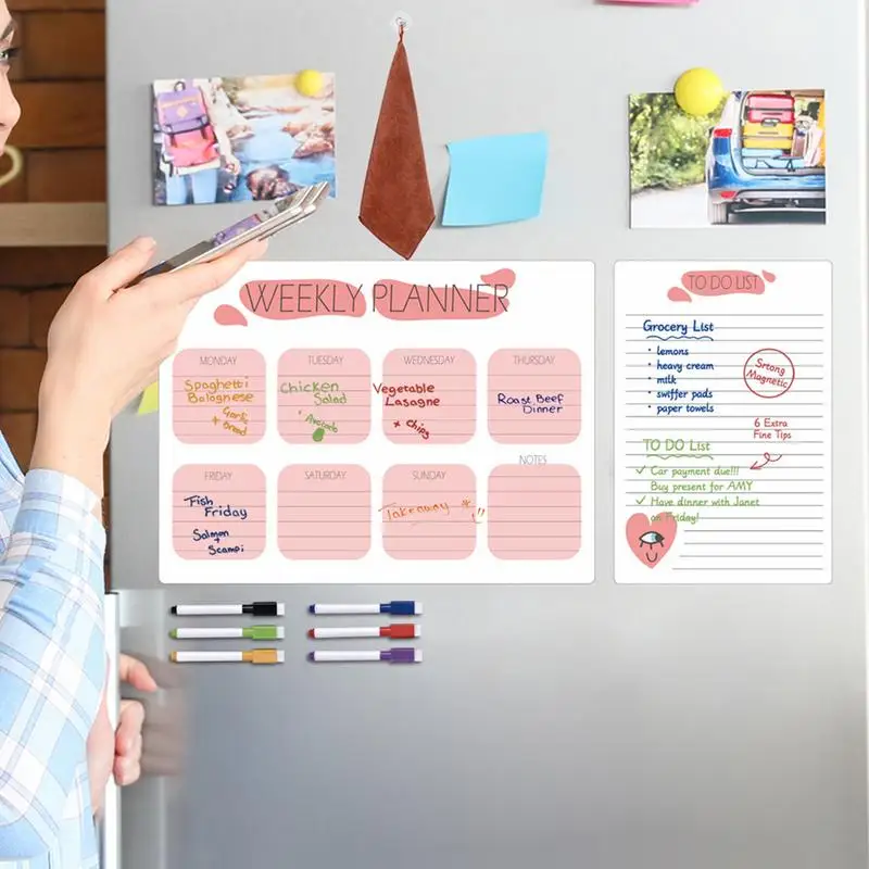 Tableau mémo magnétique pour réfrigérateur, tableau effaçable à sec, hebdomadaire, étanche