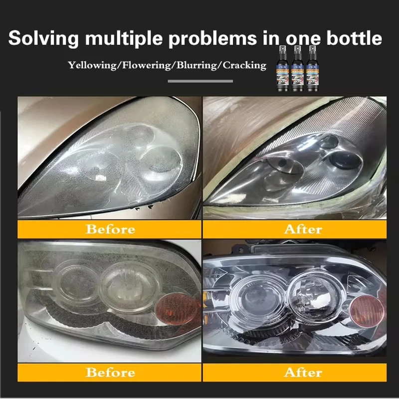 Kit de restauración de faros de coche, eliminador de arañazos de faros, juego de líquido polaco para limpieza y eliminación de oxidación, accesorios para automóviles