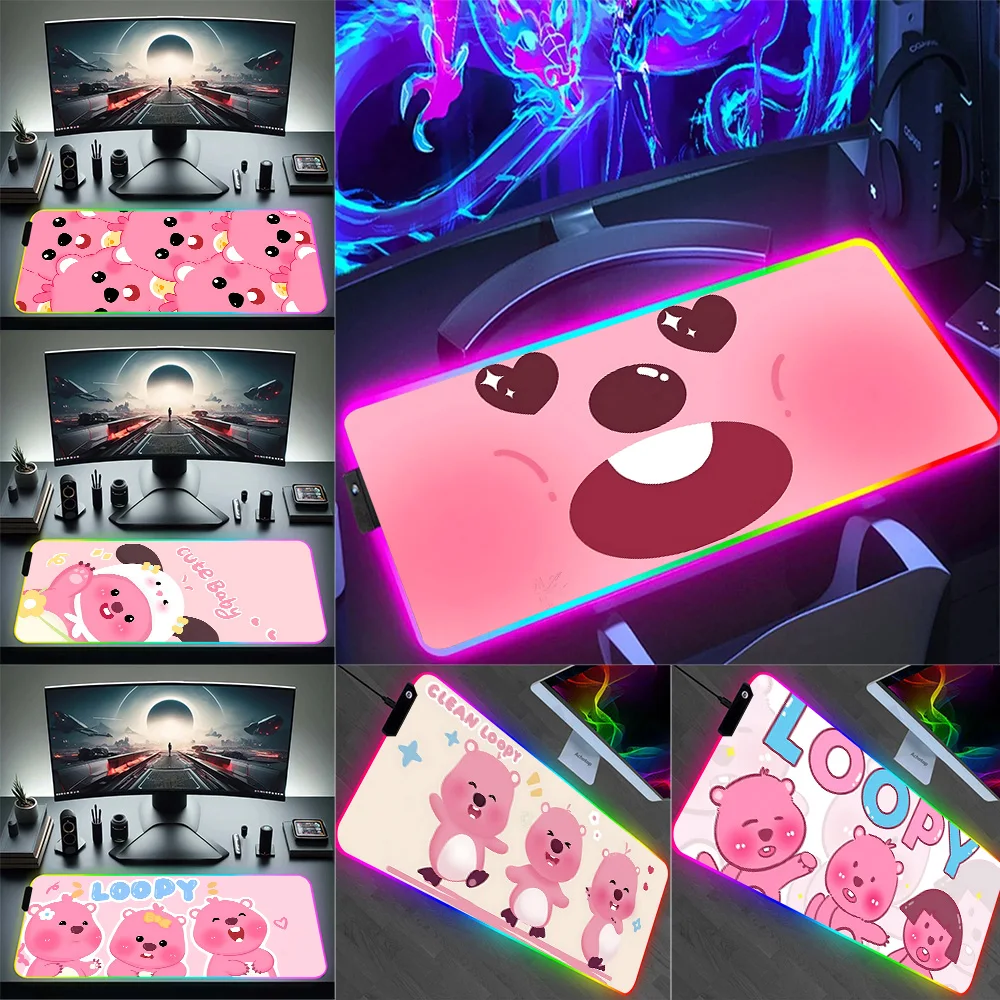 

RGB Cute Loopys Pc Gamer Keyboard Mouse Pad Mousepad LED Glowing Mouse Mats Rubber Gaming Computer Mausepad