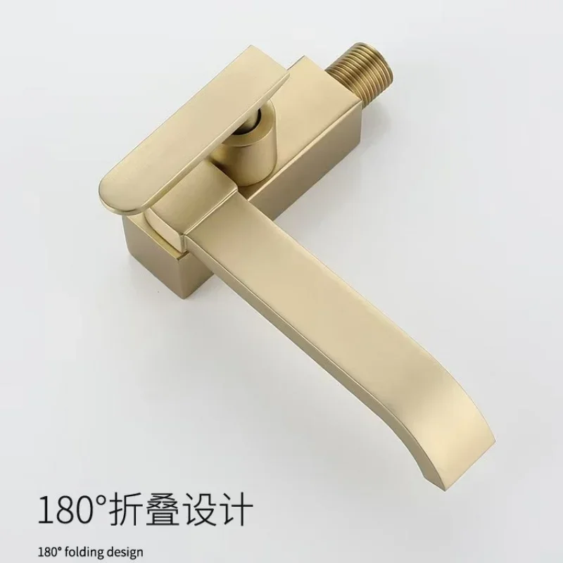 Brushed Gold ,Grey Bathroom Balcony Single-Ccold Wall-Type Extended Faucet Mop Pool Quick-Open Rotatable Copper Faucet