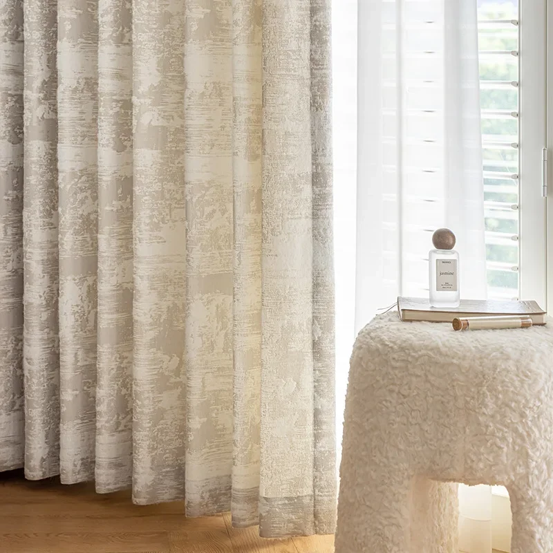 

High Quality Chenille Jacquard Curtains for Living Room Bedroom New Thickened Blackout French Cream Curtains Customize