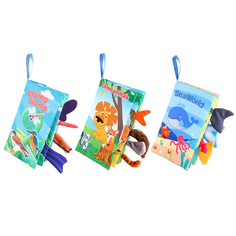 New Baby Toys Cartoon Animals Tail Baby Cloth Book Educational Ringed Paper Cloth Book Toys Enlightenment Baby Toys 0-12 Months