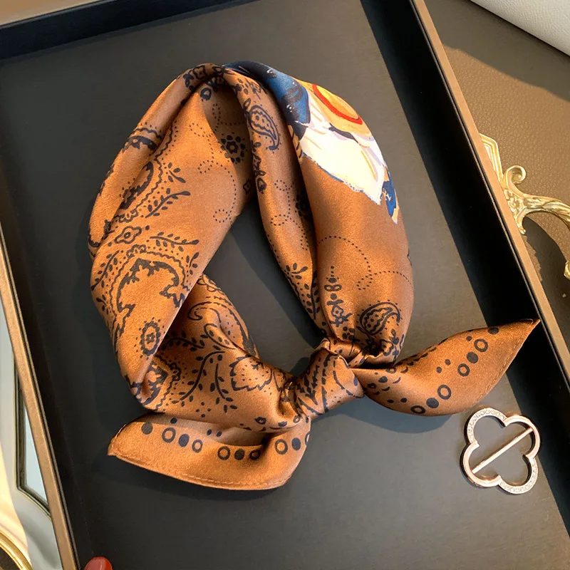100% Mulberry Silk Scarf for Women Retro Paisley Satin Square Scarf Versatile Neck Headband Bag Tie Neckerchief for Office Wear view 5