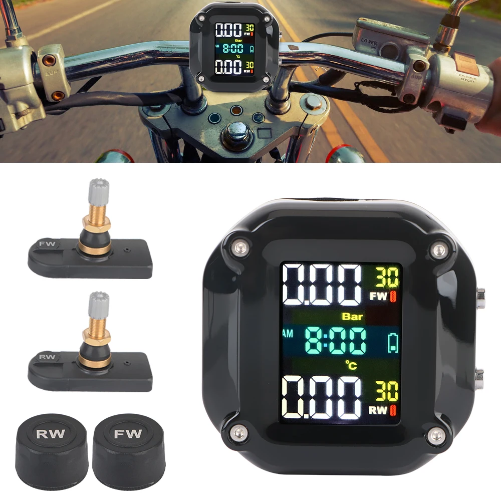 

Motorcycle TPMS Precise LCD Colorful Display Tyre Temperature Motor Tire Pressure Monitoring Alarm System