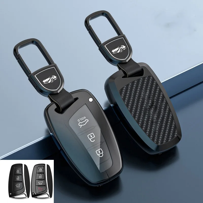 Carbon Fiber Alloy Car Remote Key Fob Case Cover For Hyundai Santa Fe Grand ix45 Centennial Genesis 3/4button key