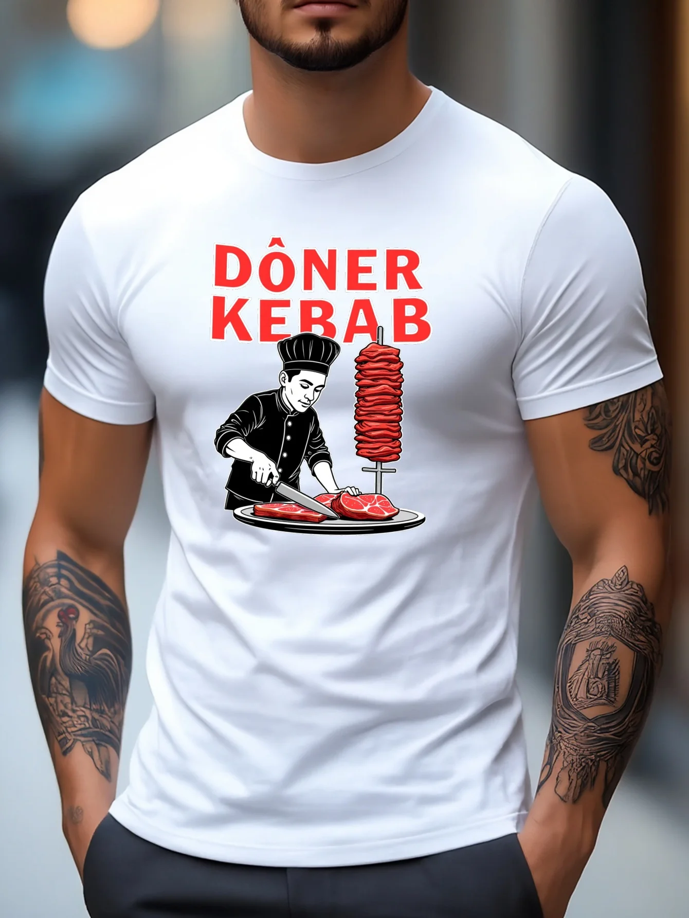 Men Cotton Tee Vintage Doner Kebab Chef Graphic Short Sleeve Crew Neck Casual Street T Shirt For Food Lovers Summer Daily Tops