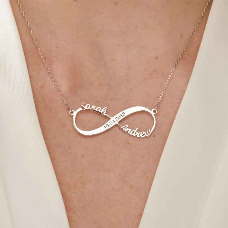 Women's Personalized Infinity Symbol Necklace, Custom Two Names Pendant