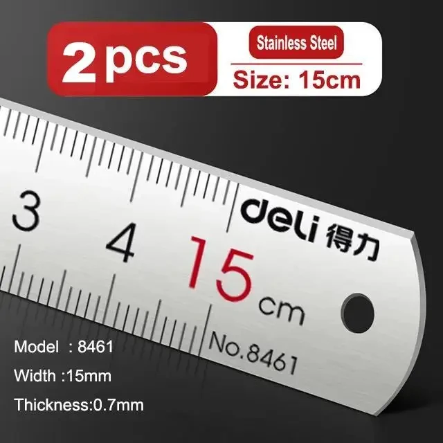 Deli Roestvrijstalen Liniaal 15/20/30cm Metalen Rechte Liniaal voor Thuis School Precisie Meten Tekening Tool Levert 1/2/5pcs