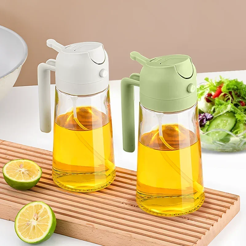 2 in 1 Glass Oil Spray Bottle And Pour Spout Nozzle Dual-Purpose Olive Oil Dispenser for Camping BBQ Baking Soy Sauce Picnic