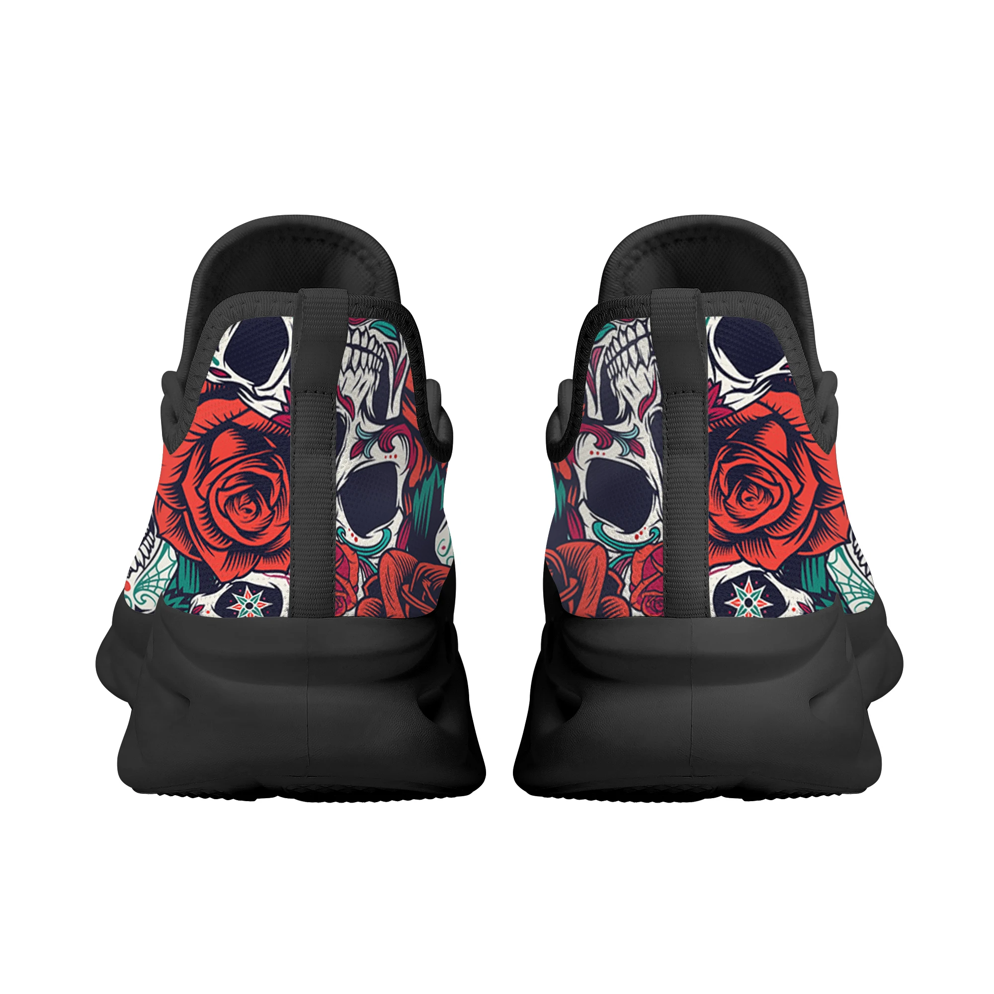 Sapatos de balanço com cadarço leve antiderrapante para mulheres, sola macia, tênis respiráveis, design de caveira de açúcar rosa, sapatos casuais