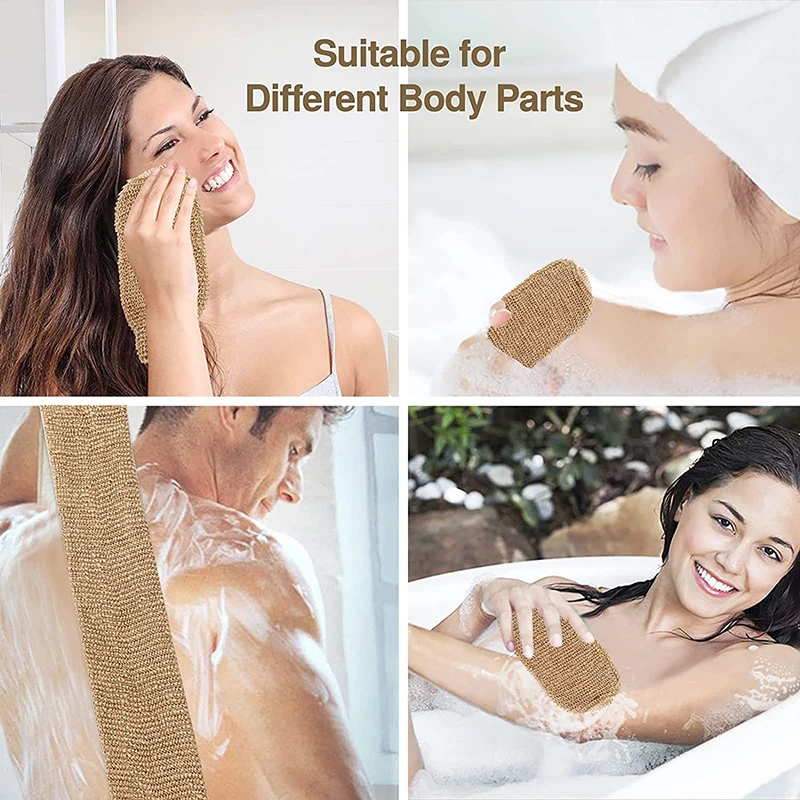 Exfoliating Gloves and Jute Back Wash Strap Shower Scrubber Body Cleaning Kit for Body and Face Back Baths Women and Men