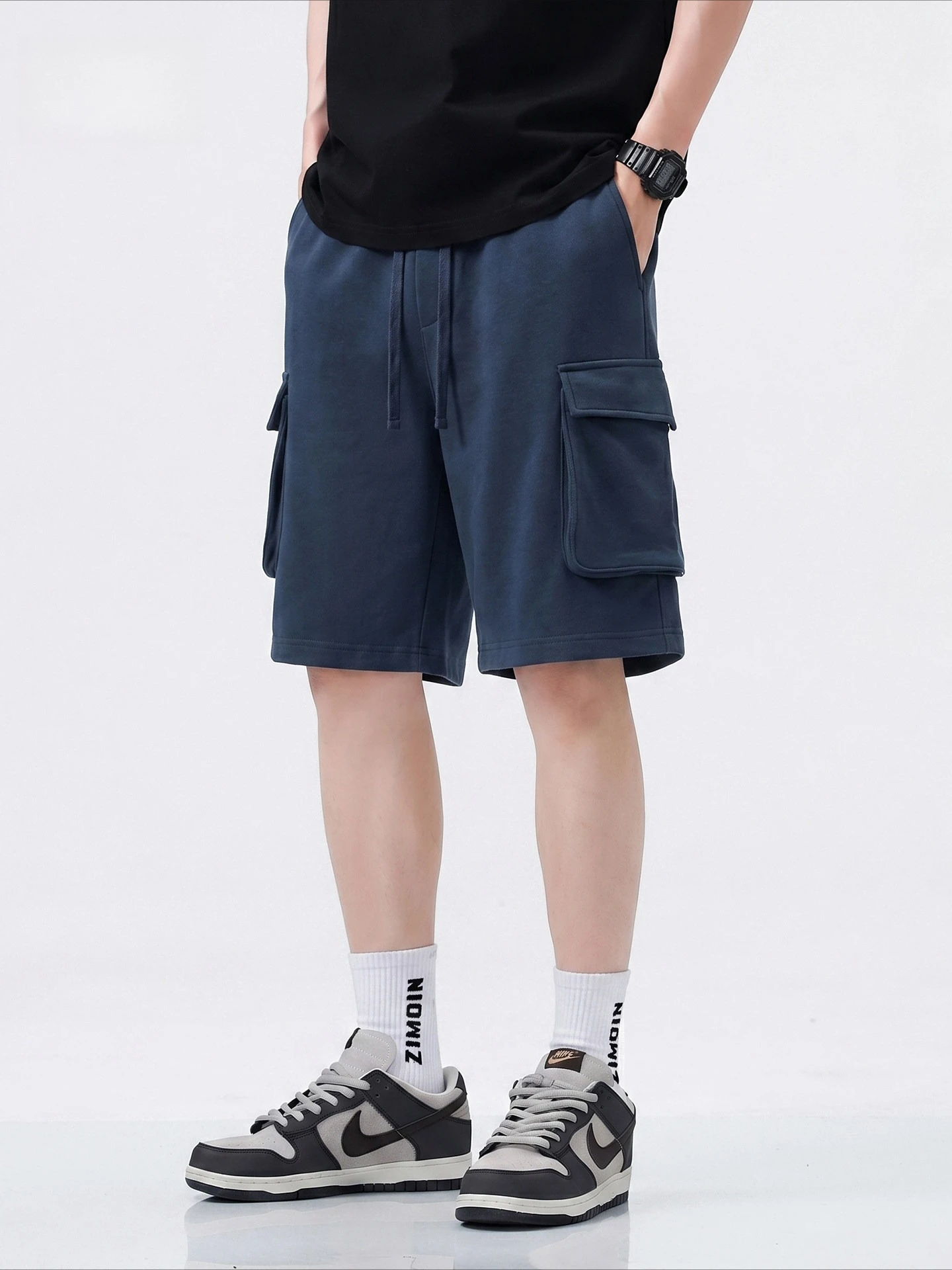 380G/M² 100% Cotton Heavyweight Men's Cargo Shorts Summer Fashion Solid Color Big Pocket Loose Casual Half Length Pants