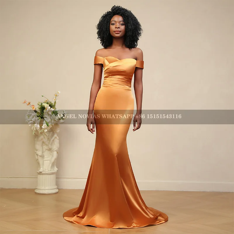 Long Cheap Burnt Orange Mermaid Bridesmaid Dresses Lace Up Prom Party Dress In Stock robes invitée mariage