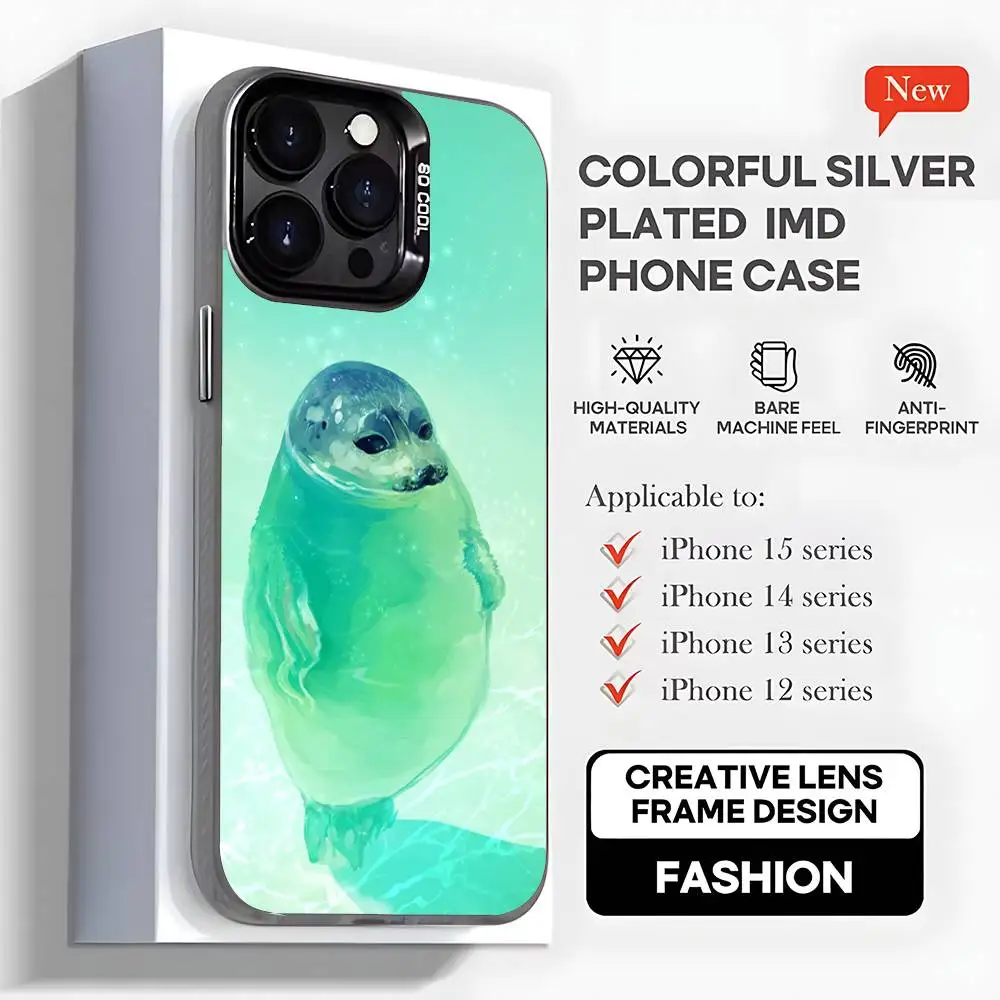 Seal Animal Cute Phone Case For iPhone 16,15,14,13,12,11,Mini,Pro,MAX,plus,Black Matte Shockproof Cover
