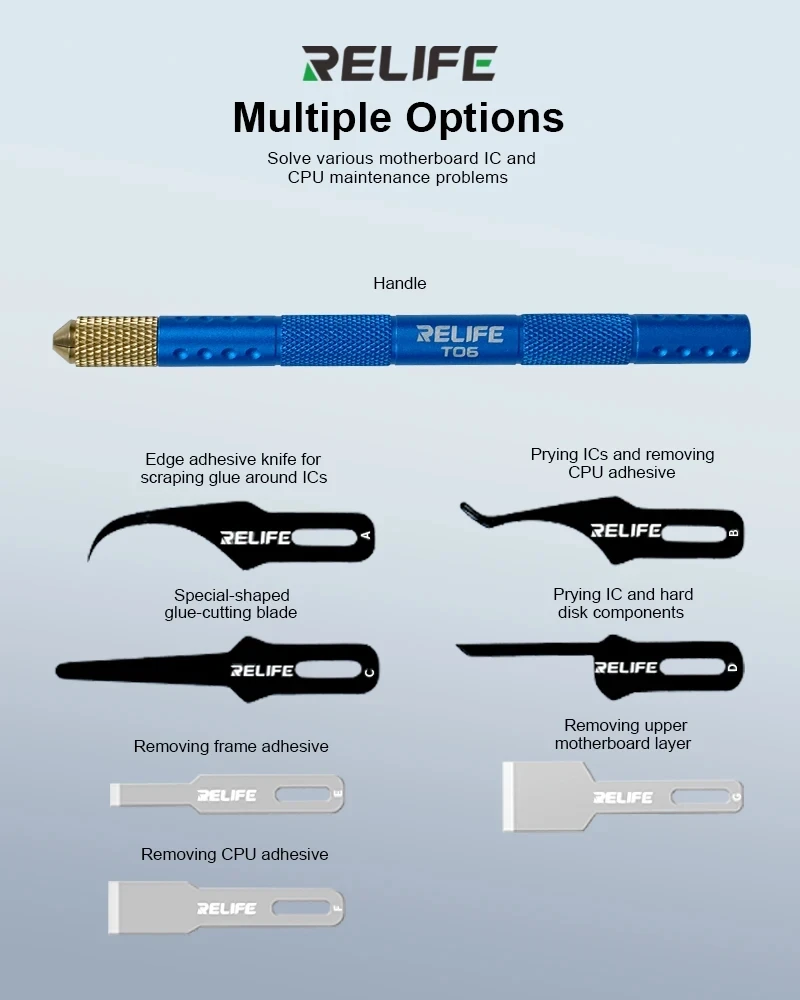 RELIFE TK5 Multifunctional Ultra Thin Blade Knife Set, Hand Polished for Phone Motherboard Glue Removal & IC CPU Prying
