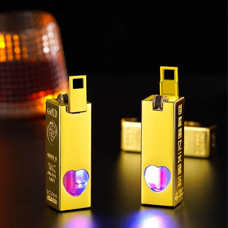 Luxury Metal Gold Bar Lighter Torch Jet Fire Butane Gas Lighter with Flash Light Inflated Cigarette Cigar Lighter Gadget for Man