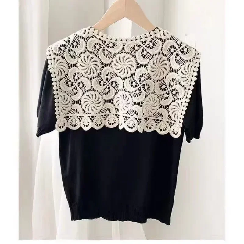 2024 renda chiffon boneca colar falso para mulheres camisa xale envoltório removível destacável bordado colar falso roupas acessório