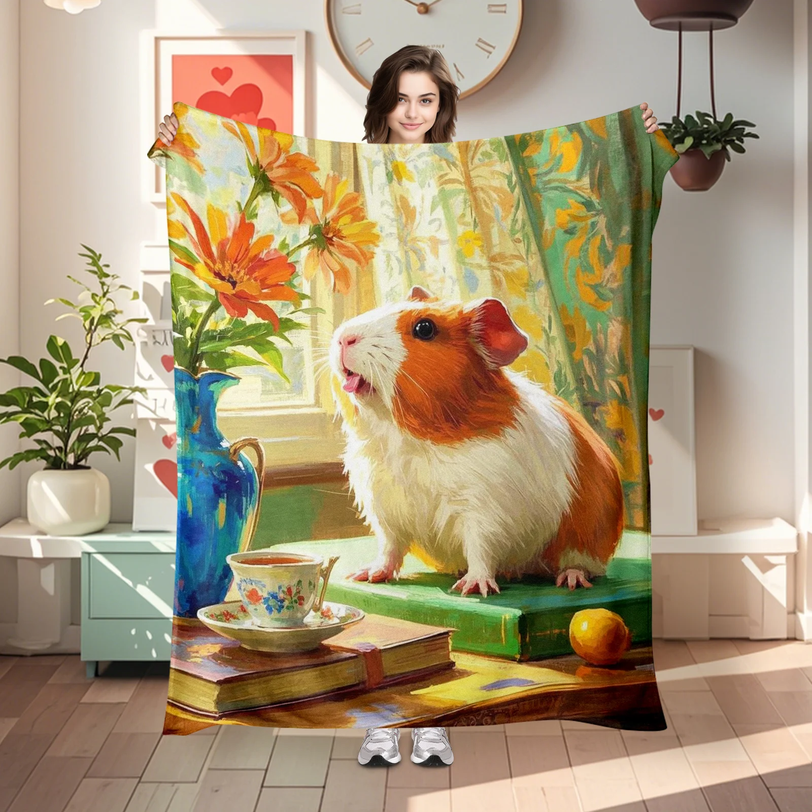 

Fun And Cozy Guinea Pig With Vase Curtains Theme Blanket Perfect For Loved Ones Gifts