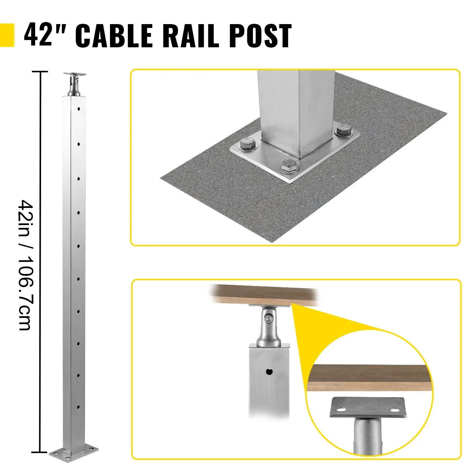 Cable Railing Post Level Deck Stair Post 42 x 0.98 x 1.97