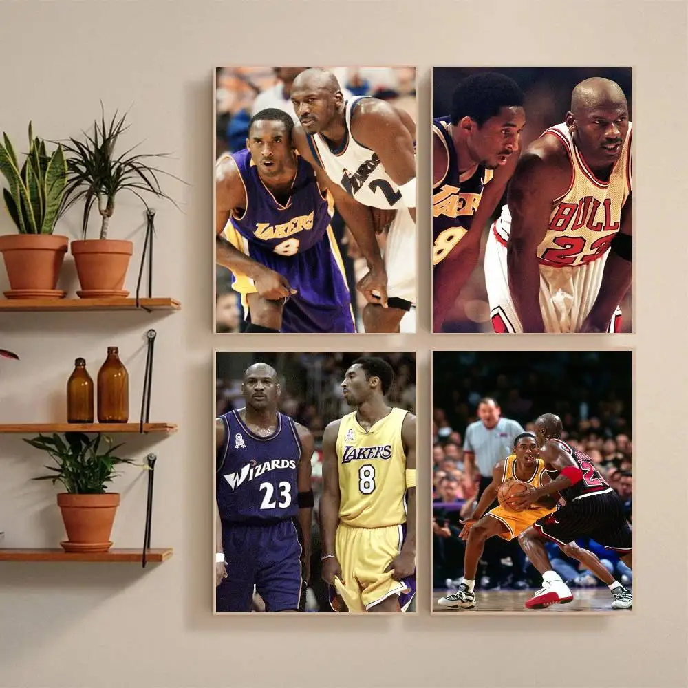 1PC Great players K-Kobe and J-Jordan Poster Self-adhesive Art Waterproof Paper Sticker Coffee House Bar Room Wall Decor view 2