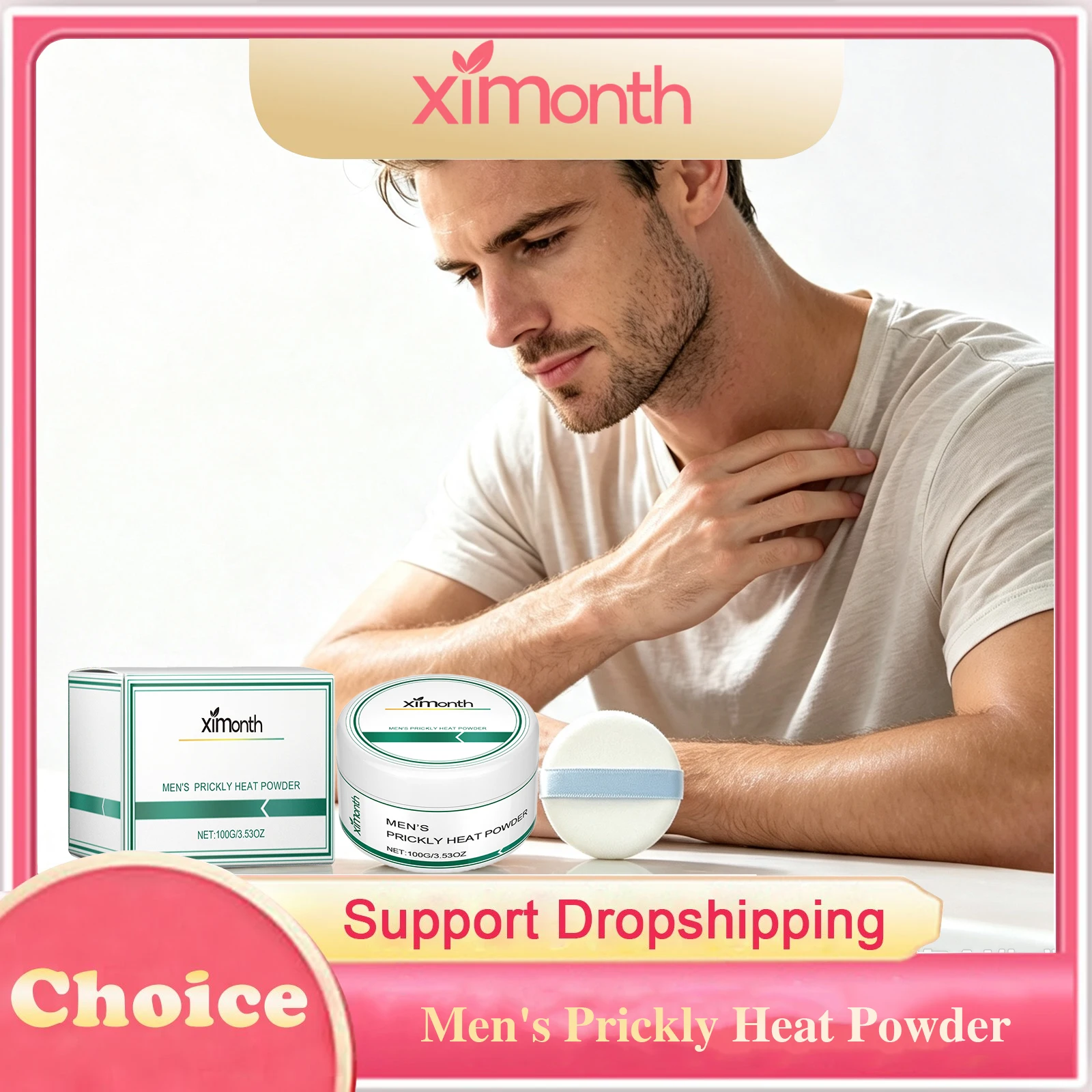Men's Prickly Heat Powder Non-Sticky Improve Comfortable Sweat Absorbing Lightweight Smooth Skin Moisture Refreshing Body Powder
