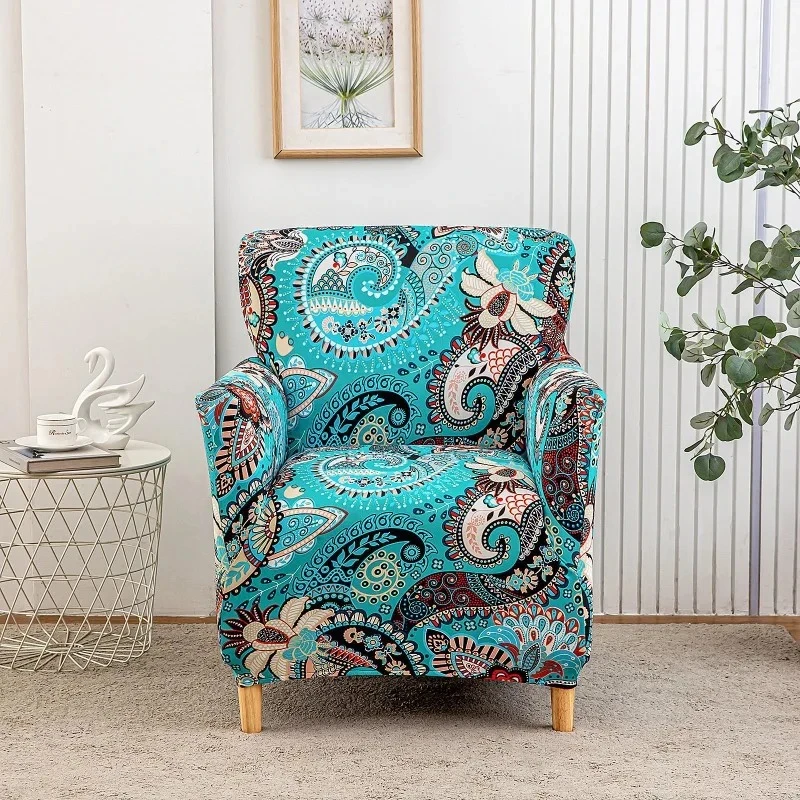 Single Sofa Armchair Slipcover Elastic Club Chair Cover Floral Printed Stretch High Backrest Sofa Cover Furniture Protector