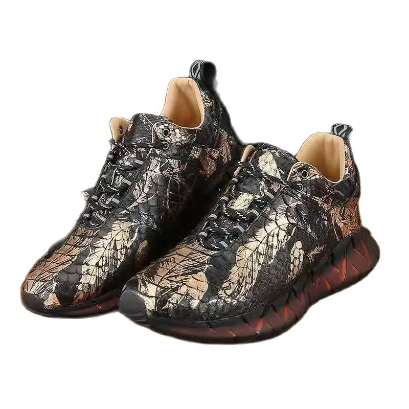 2025 new arrival Fashion snake Skin causal shoes men,male Genuine leather shoes 017