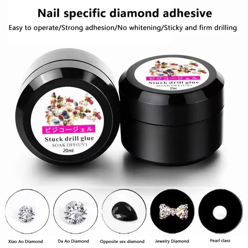 Pegamento de diamantes de imitación para uñas, 20ml, fuerte, sólido, sin limpiar, Gel adhesivo para joyería, gemas de cristal de diamante, pegamento para quitar puntas, herramientas de manicura